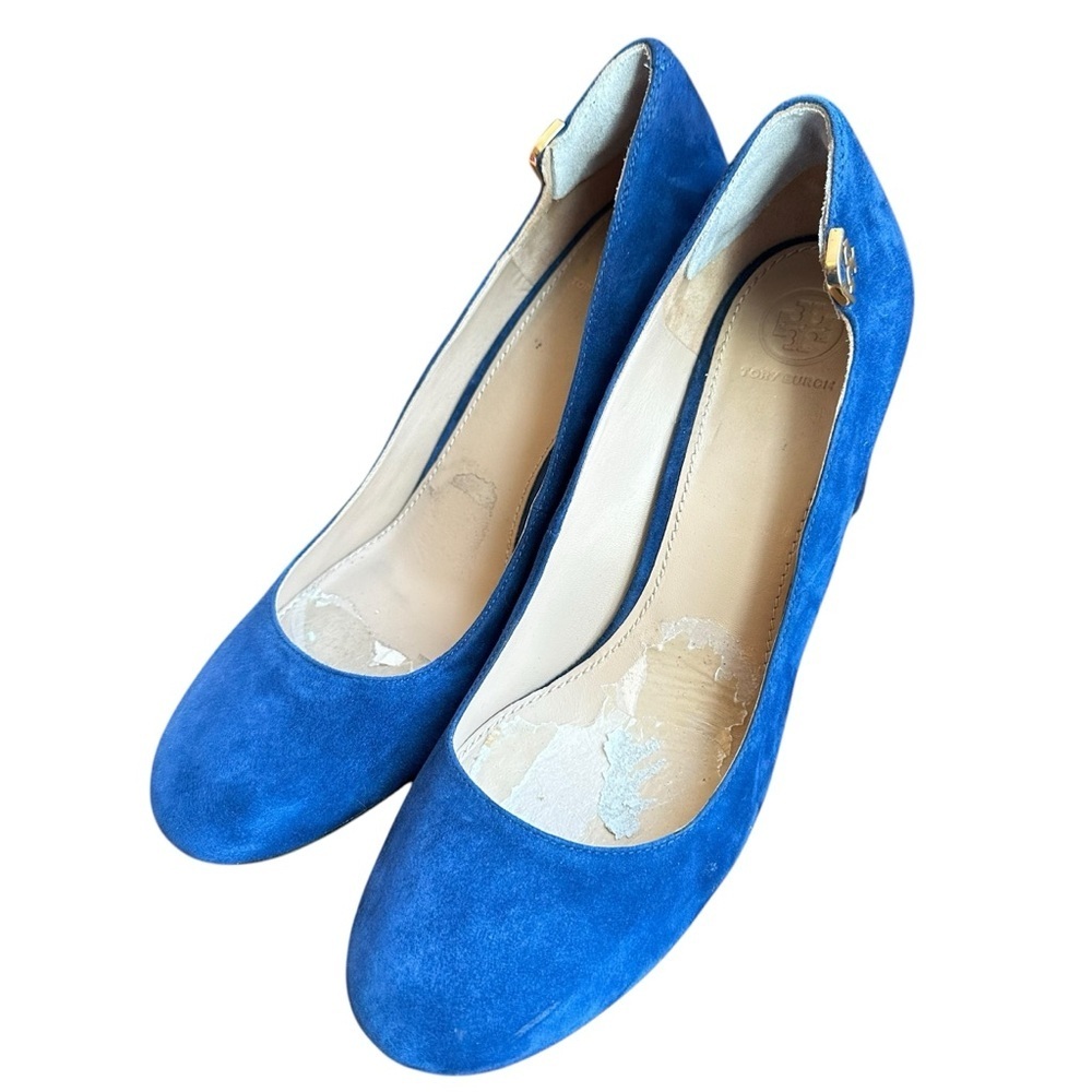 Tory Burch Elizabeth 85mm Round Toe Block Heel Pumps Blue Suede Size 10.5​ - Picture 3 of 13